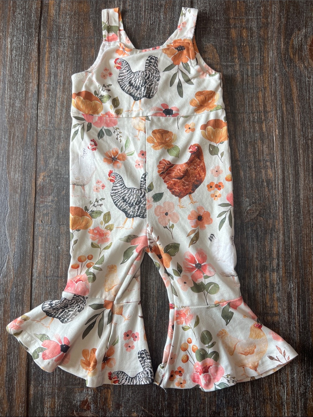 Girls Floral & Chicken Print Ruffle Romper